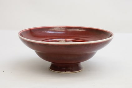 Unusual Chinese red glazed stem bowl
