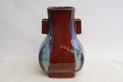 Chinese large blue on red porcelain vase