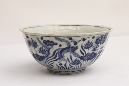 Large Chinese blue and white porcelain bowl
