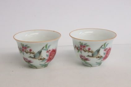 Pair famille rose porcelain tea cups
