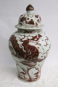 Chinese red and white porcelain covered jar