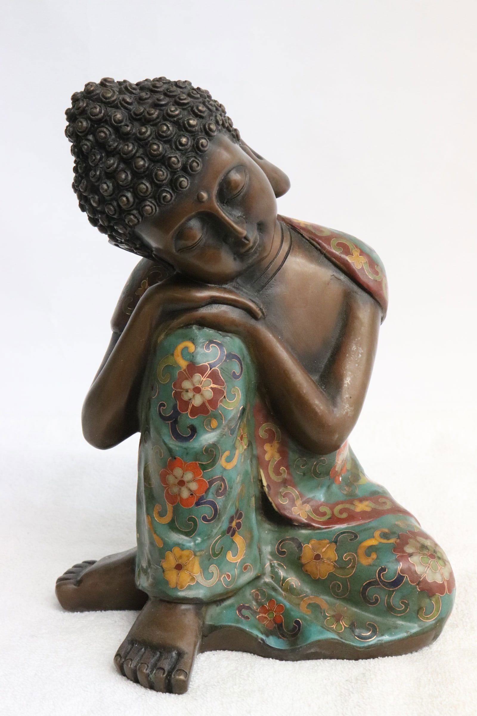 Cloisonne bronze sculpture of deity: Cloisonne bronze sculpture of deity, 9.15"H