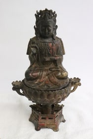 Chinese bronze deity motif covered censer