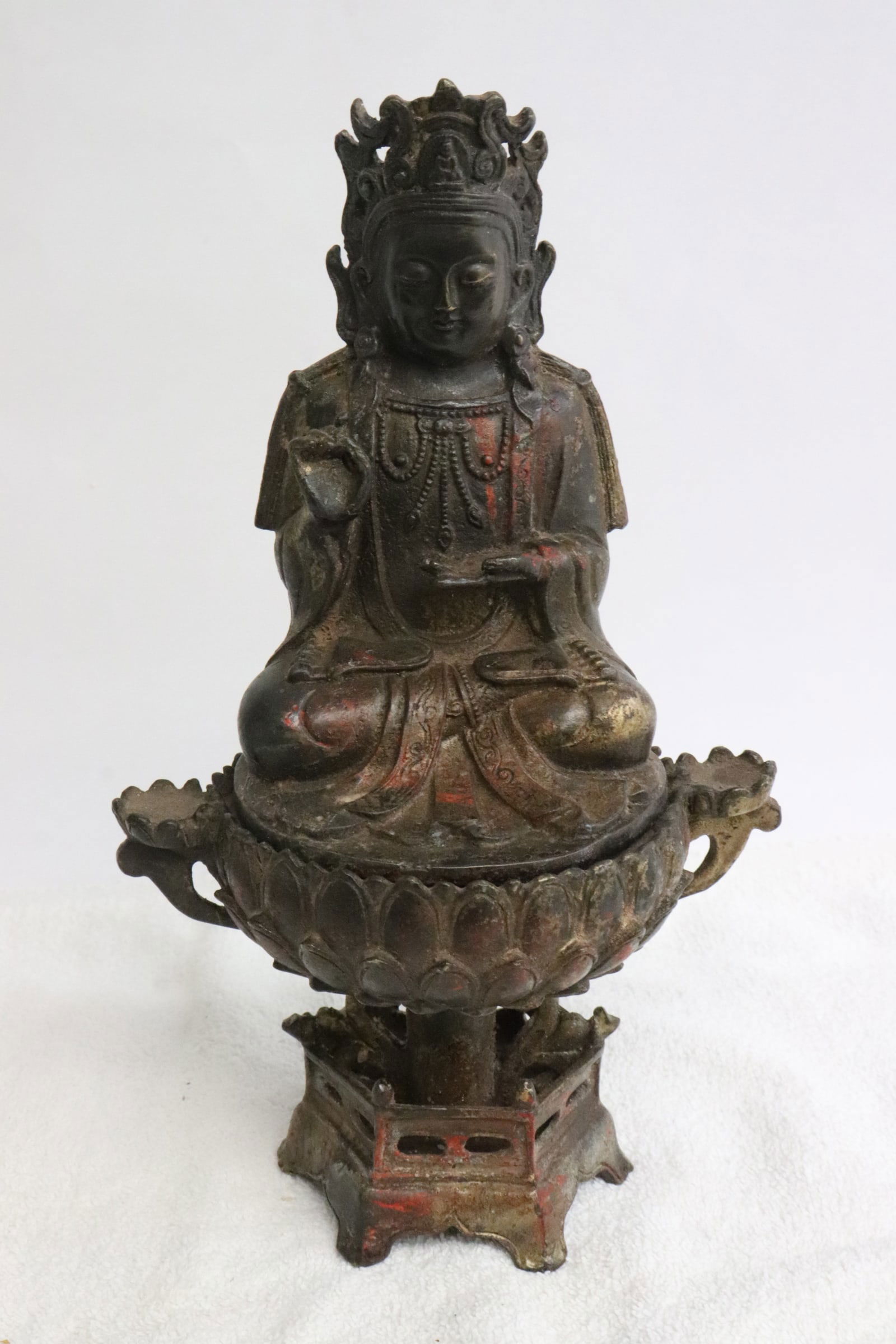 Chinese bronze deity motif covered censer (1 of 10)