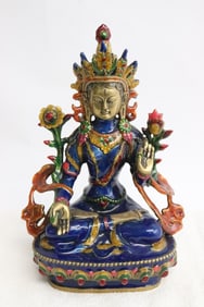 Chinese enamel on brass deity
