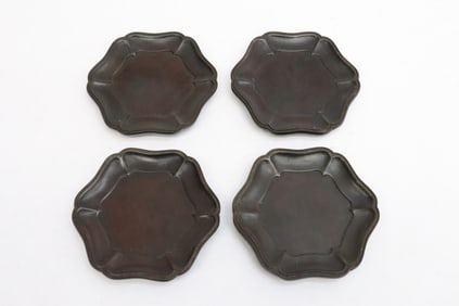 4 Chinese fine rosewood carved plates