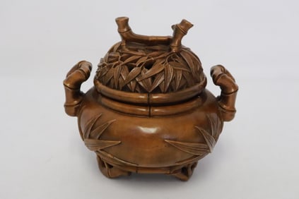 Unusual bamboo carved covered censer