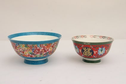 2 enamel on porcelain bowls