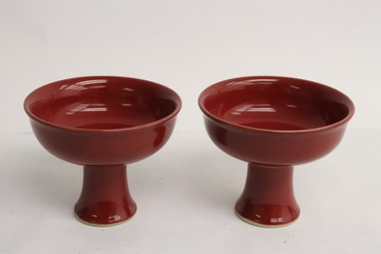 2 red glazed porcelain stem bowl