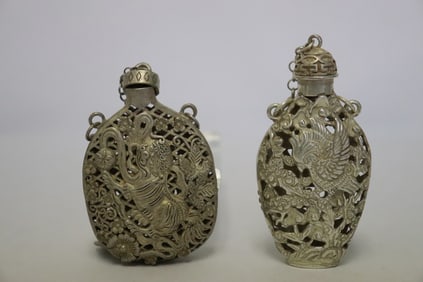 2 white bronze scent bottles
