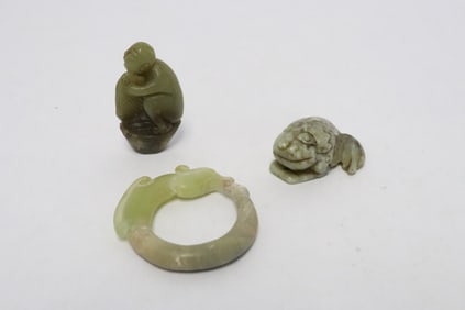 3 jade like stone carved ornaments