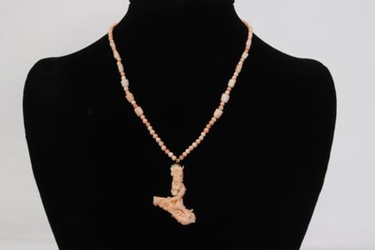 A coral pendant w/ coral necklace & 14K Y/G clasp