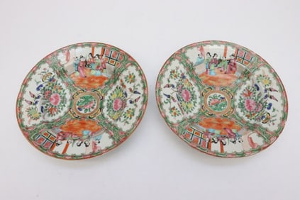 2 Chinese vintage rose canton porcelain plates