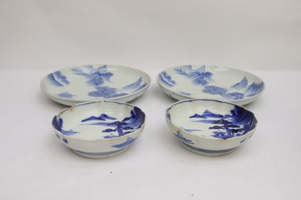 4 pieces blue and white porcelain