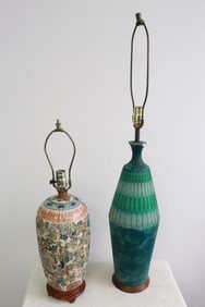 2 lamps; one Chinese famille rose, & one modern
