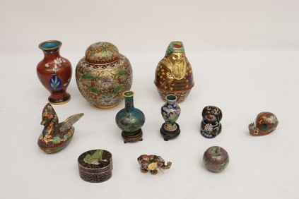 Lot of cloisonne and enamel pieces