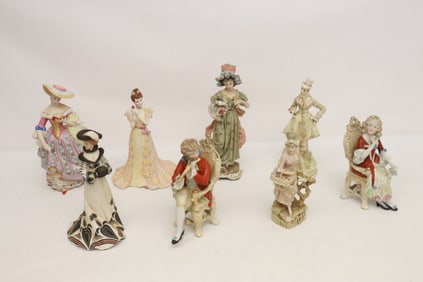 8 porcelain and bisque figurines
