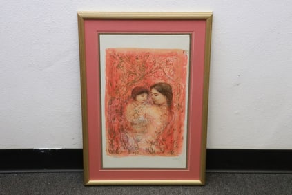 A pencil signed lithograph by Edna Hibel