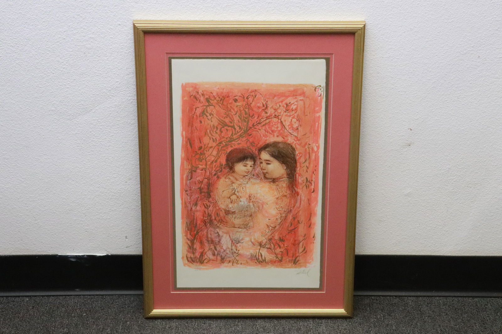 A pencil signed lithograph by Edna Hibel: A pencil signed lithograph by Edna Hibel, 20"x12.2" (F:25.8"x17.85"x0.8")