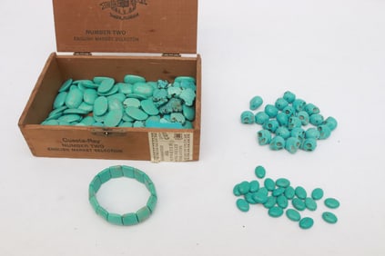 Box of turquoise beads