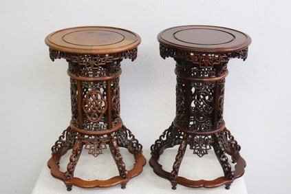 pair Chinese claborately decorated stools