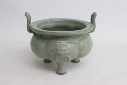 Celadon crackleware porcelain handled censer