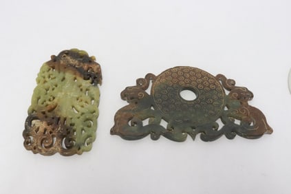 2 large jade like stone plaques