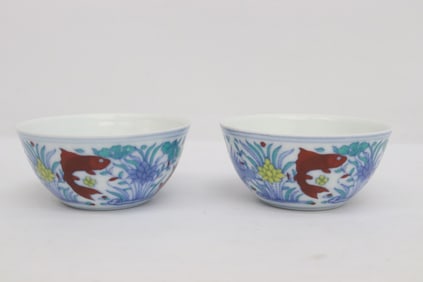 Pair doucai porcelain tea bowls