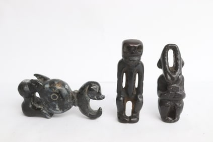 3 jade like stone carved ornaments