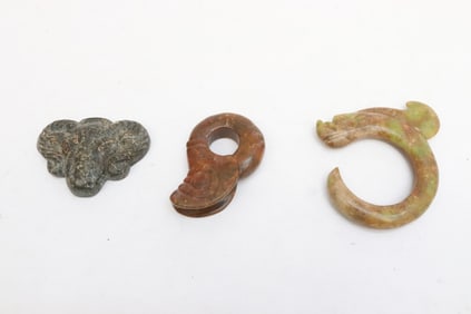 3 jade like stone carved ornaments