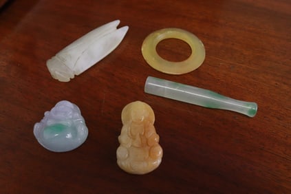 5 jade/ jadeite like stone ornaments