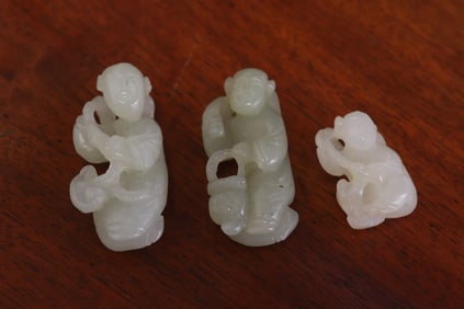 3 jade like stone carved ornaments