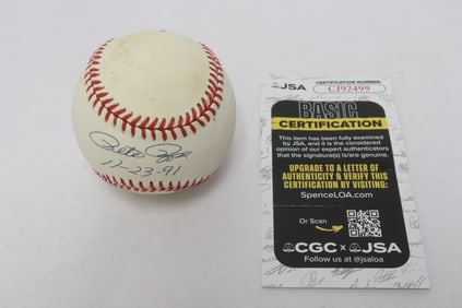 Pete Rose signed baseball, dated, w/ certificate