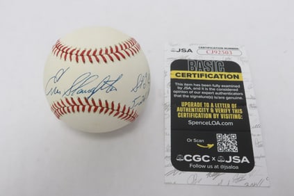 Enos Slaughter signed baseball, dated, w/ certificate