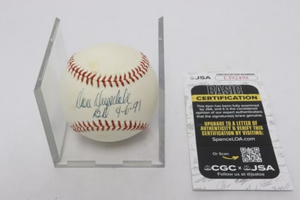 Don Drysdale signed baseball, dated, w/ certificate
