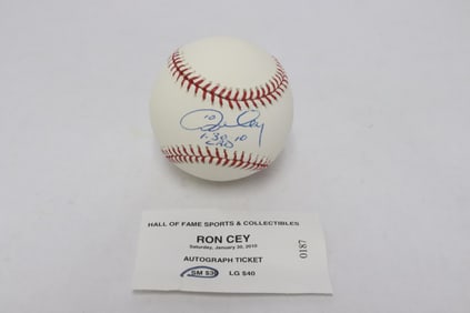A Ron Cey signed baseball, dated 2010