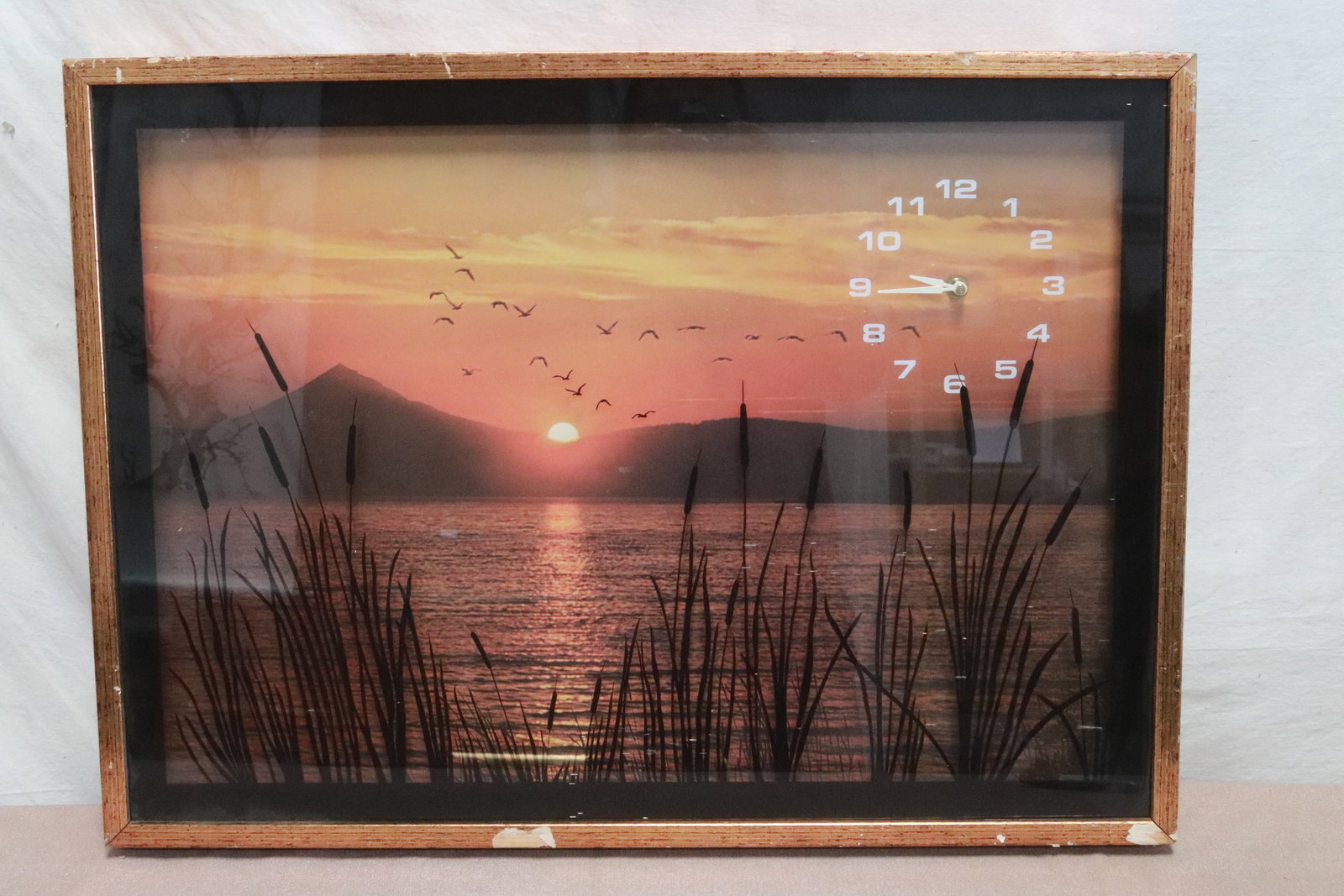 A wall hanging shadow box with clock: A wall hanging shadow box with clock, 29"x21"x2.8"