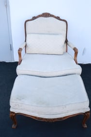 French walnut armchair with ottoman