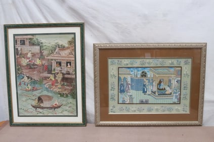 2 large India watercolor paintings