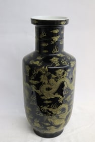 Fine Chinese gold on black straight porcelain vase
