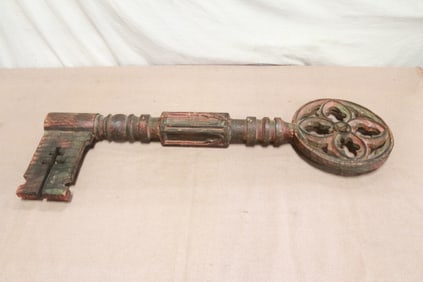 antique wood carved large key for sign of key maker