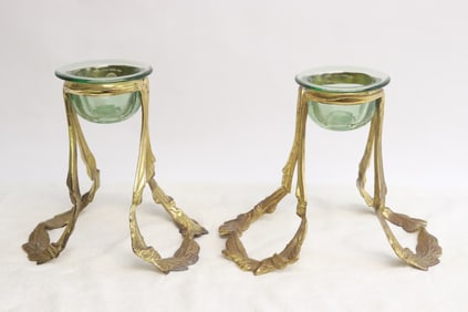 Pair bronze based candle holders