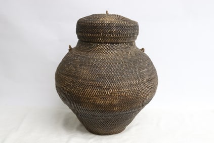 African bamboo weaved covered basket
