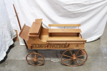 A rare vintage wood Teddy patrol cart
