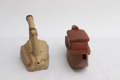 2 unusual shaped Yixing teapot