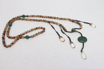 A long Peking glass bead necklace