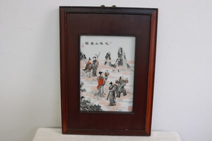 Framed famille rose porcelain plaque