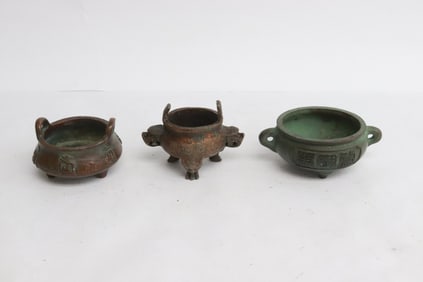 3 Chinese small bronze censers