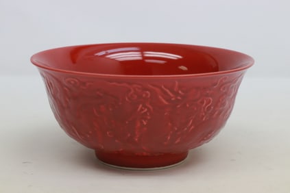 Chinese red glazed porcelain bowl