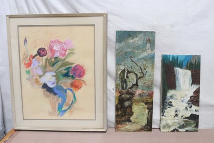 2 oil paintings, and a framed pastel of still life